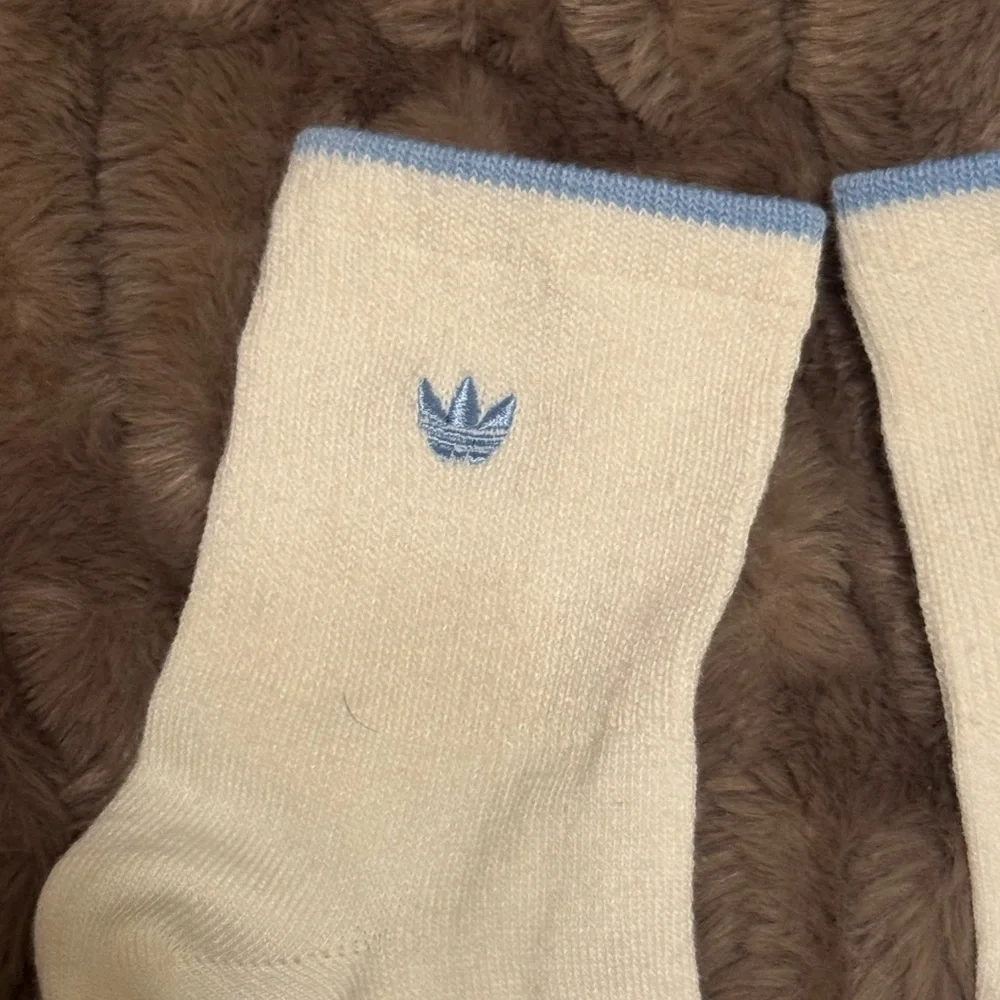 Adidas Women’s Cream and Light Blue Socks - Size Medium